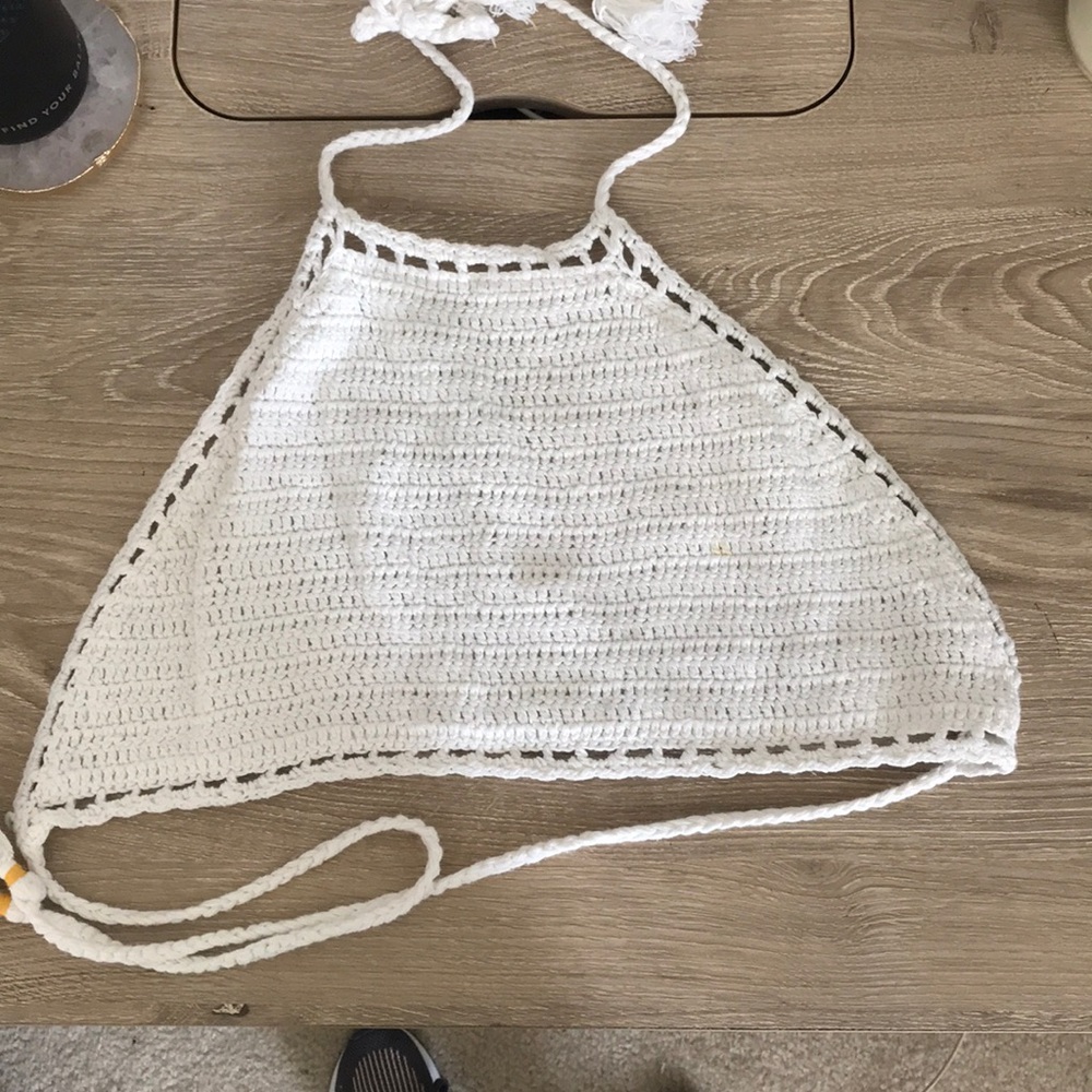 Crochet white crop top with tassel ties-forever 21
